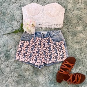 Roxy crochet denim shorts